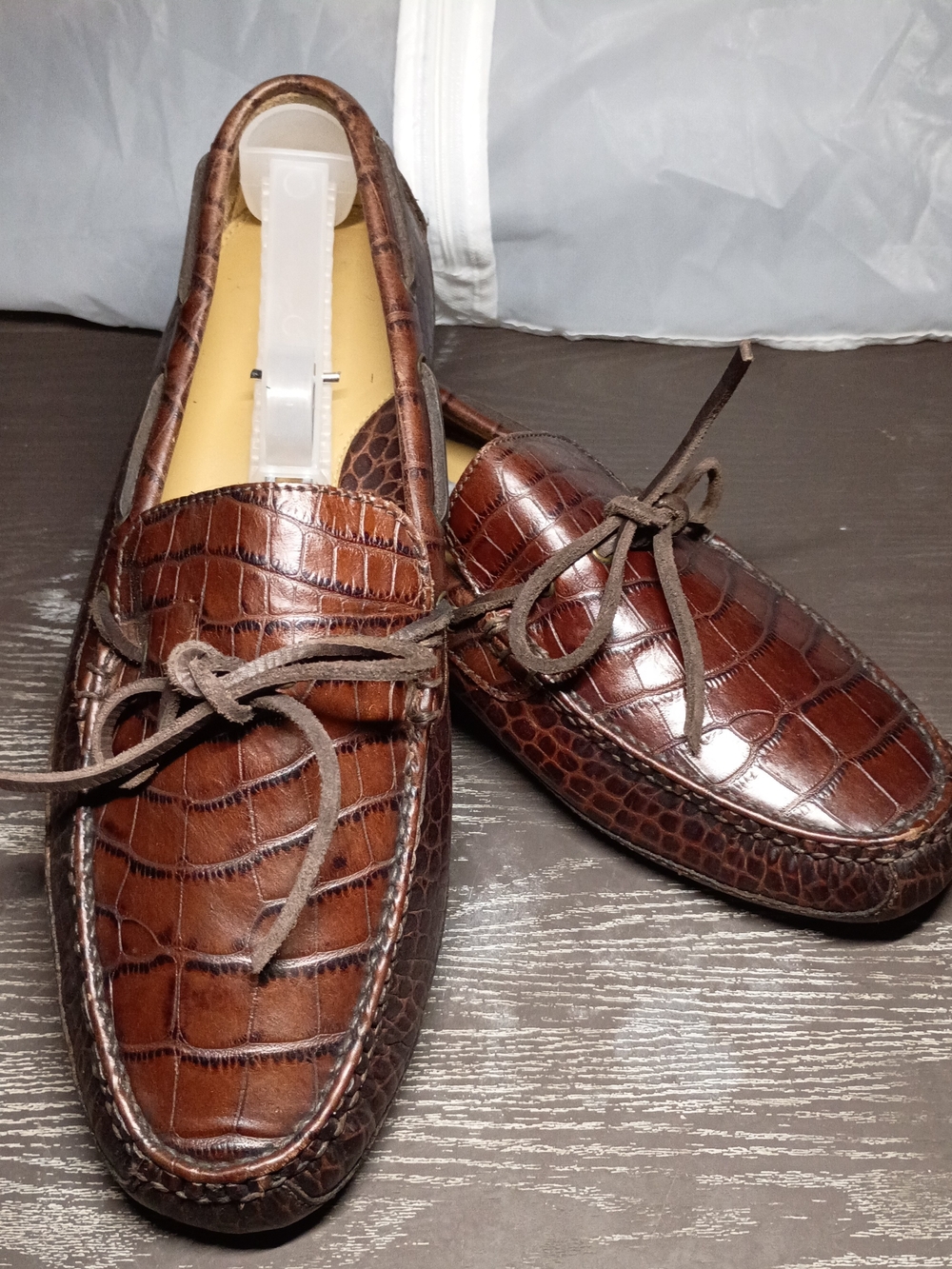 Cole Haan Men's 10M Brown Croc Embossed Leather Driving Loafers. NEW